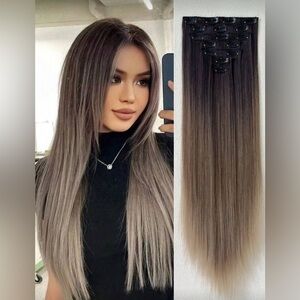 24 In Dark Brown & Ash Blonde   Two tone Straight hair  Clip in Extensions
